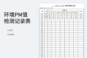 环境PM值检测记录表Excel模板