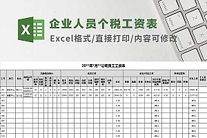 企业人员个税工资表Excel模板