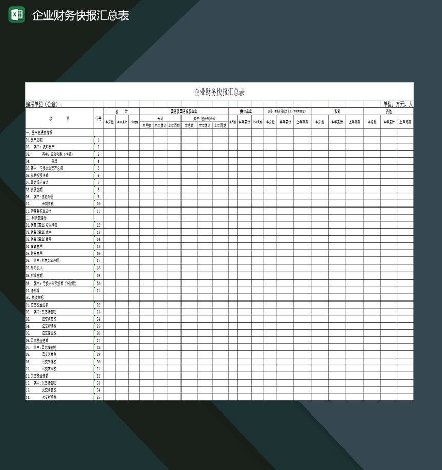 企业公司财务会计快报汇总登记表格Excel模板