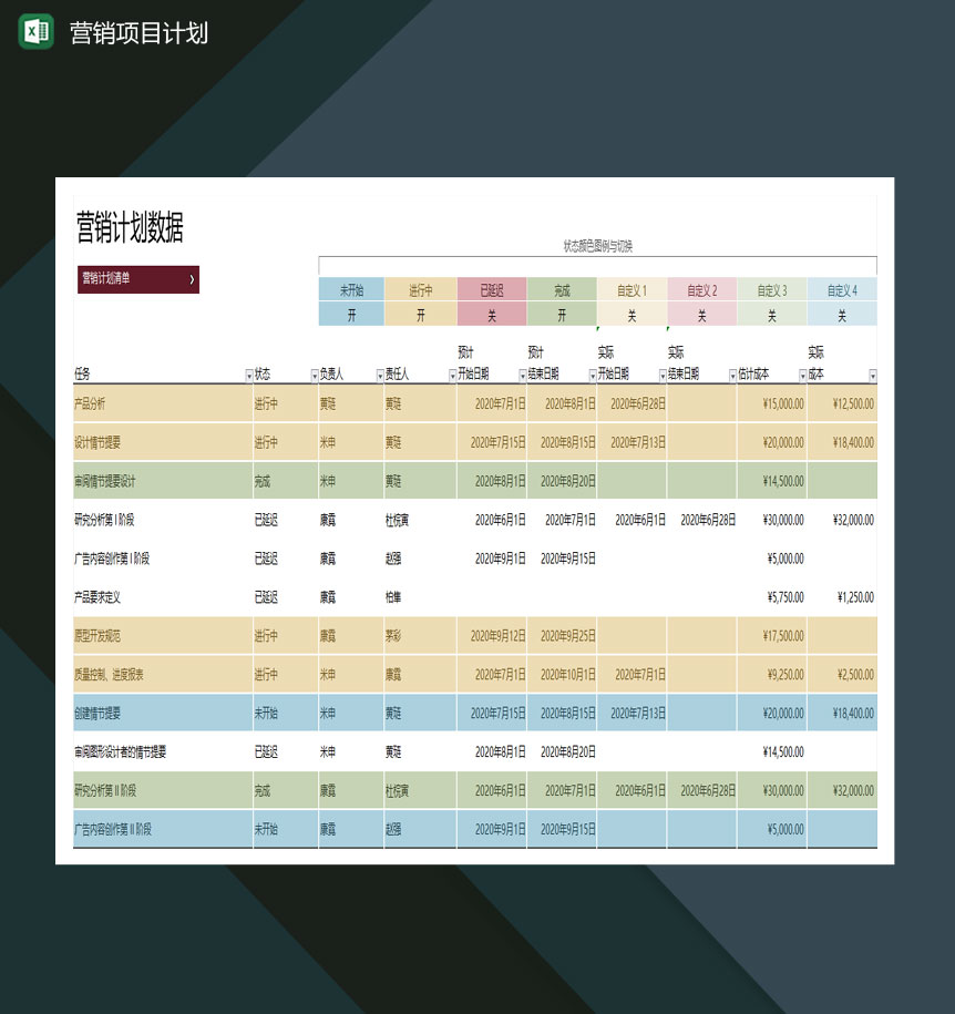 大小型企业营销项目计划表Excel模板