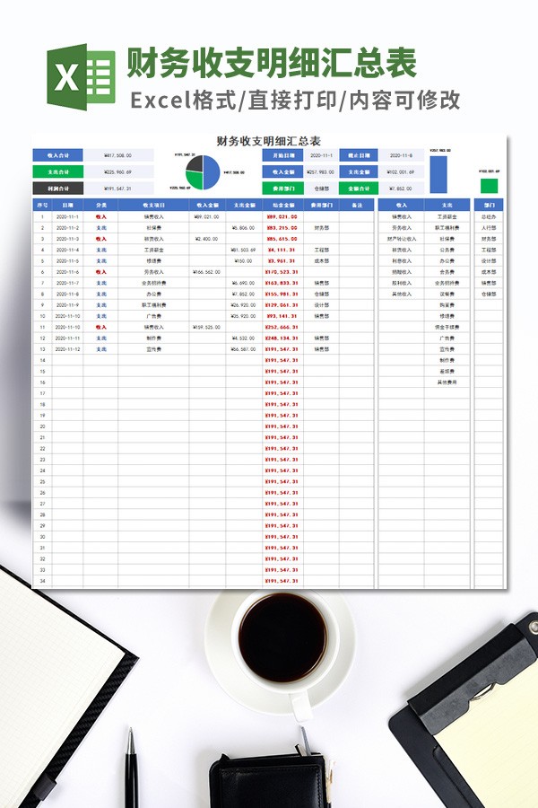 财务收支明细汇总表Excel模板