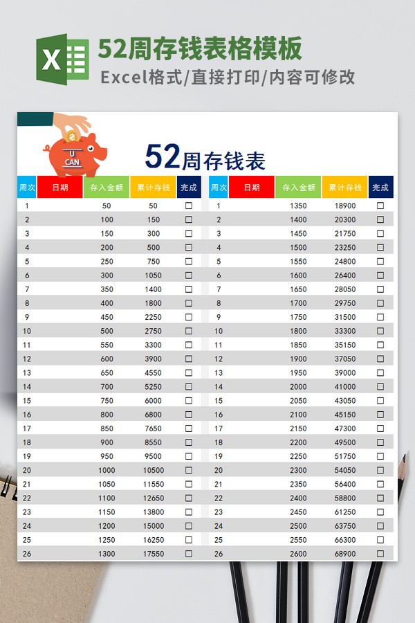 365天年度存钱表（52周存钱法）Excel模板