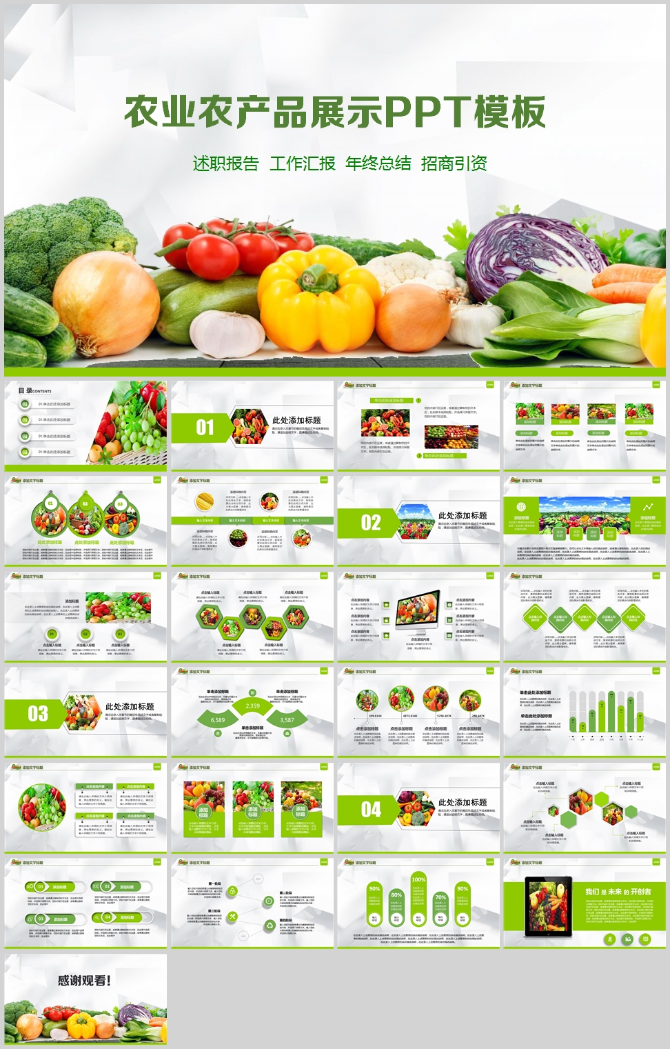 绿色蔬菜农业农产品展示工作汇报年终总结招商引资PPT模板