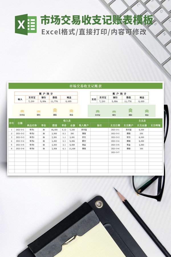 市场交易收支记账表Excel模板