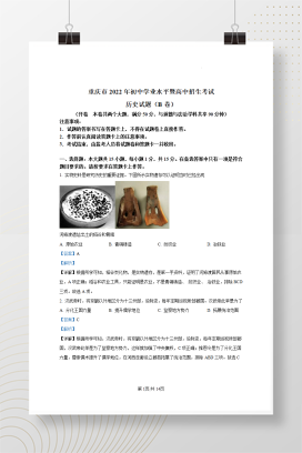 2022年中考重庆市历史真题(B卷)试卷+答案解析(word参卷版)