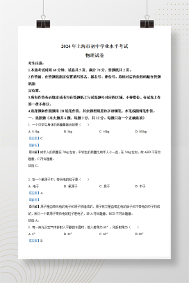 2024年中考上海物理试卷+答案解析（Word版）