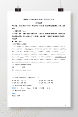 2024年中考甘肃省武威市语文试题+答案解析Word版