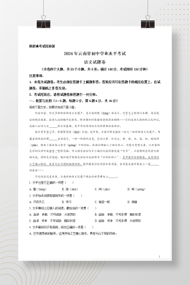 2024年中考云南省语文真题+答案解析Word版
