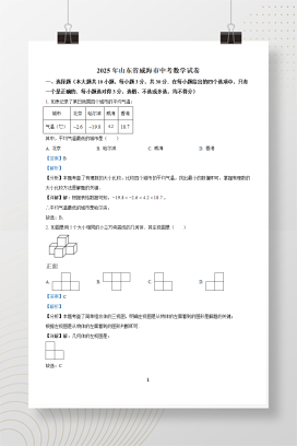 2025年中考山东省威海市数学真题+答案解析Word版