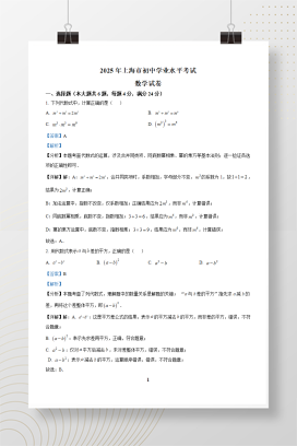 2025年中考上海市数学真题试题+答案解析Word版