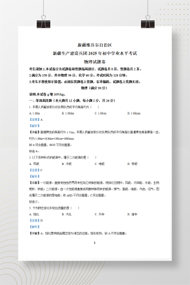 2025年中考新疆维吾尔自治区物理试题+答案解析Word版