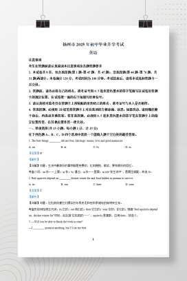 2025年中考江苏省扬州市英语真题+答案解析Word版