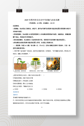 2025年中考四川省宜宾市道德与法治真题+答案解析Word版