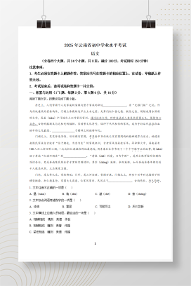 2025年中考云南省语文真题+答案解析Word版
