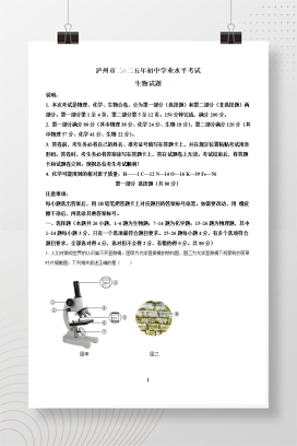 2025年中考四川省泸州市生物真题+答案解析Word版