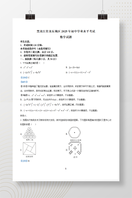 2025年中考黑龙江省龙东地区数学试卷+答案解析Word版